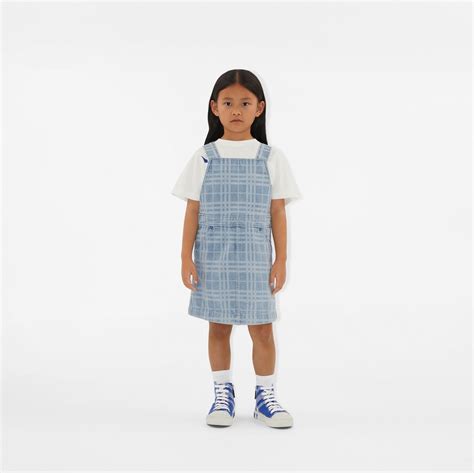 Check Denim Pinafore Dress in Pale blue 